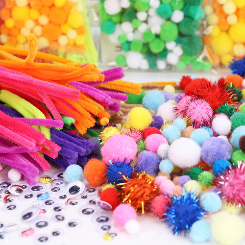 Hair root twist stick diy imitation velvet flower kindergarten colorful plush ball hair ball children diy handmade material package