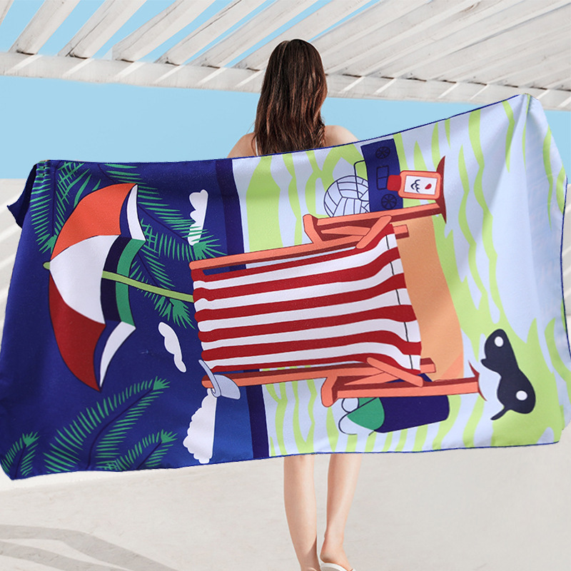 Foreign trade digital sublimation printing microfiber cartoon large bath towel tassel beach towel customization