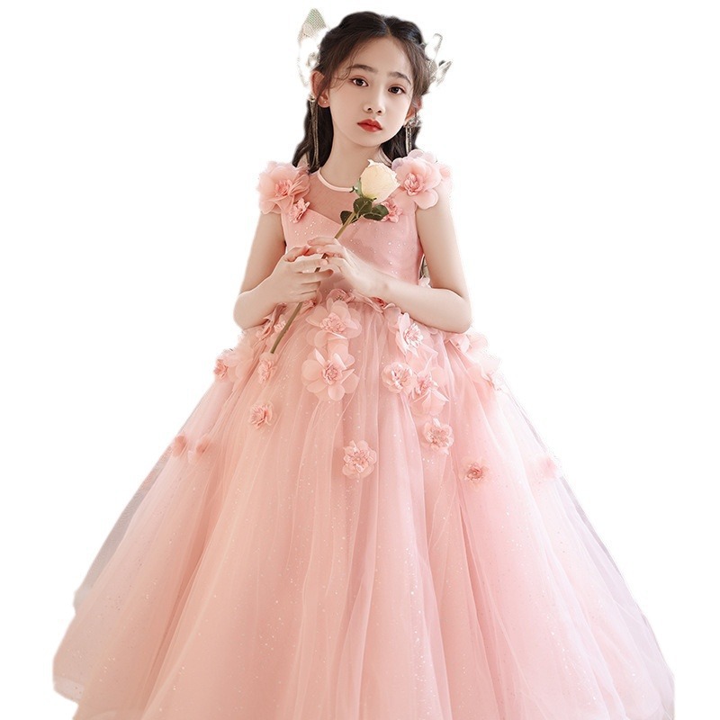 Vestido de princesa para niñas, modelo nuevo de alta gama, rosa floral, para damitas de honor, presentaciones de piano, fabricante.