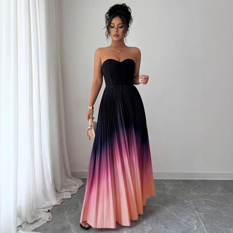 2026 New Cross-Border Style Elegant and Romantic Strapless Tube Top Dress with A-Line Hemline