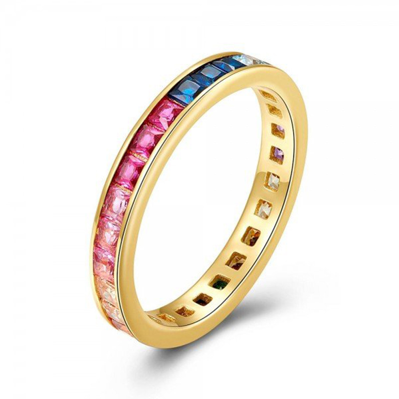 french dating square rainbow zircon simple fashion all-match ring