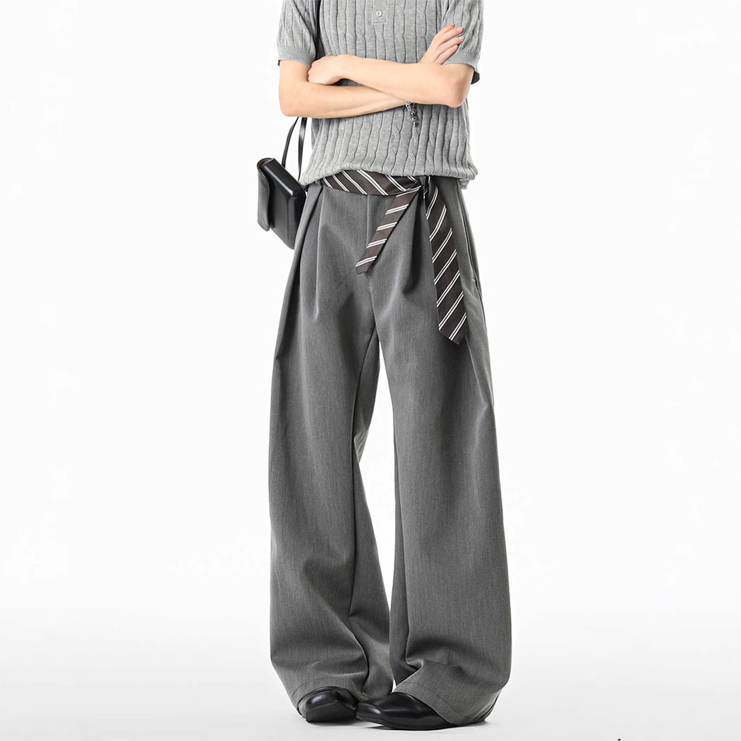 American Stereo I-Pleat Scimitar Trousers for Women and Men Summer A-Line Silhouette Work Clothing Casual Pants High-End Slimming Look Wide-Leg Pants