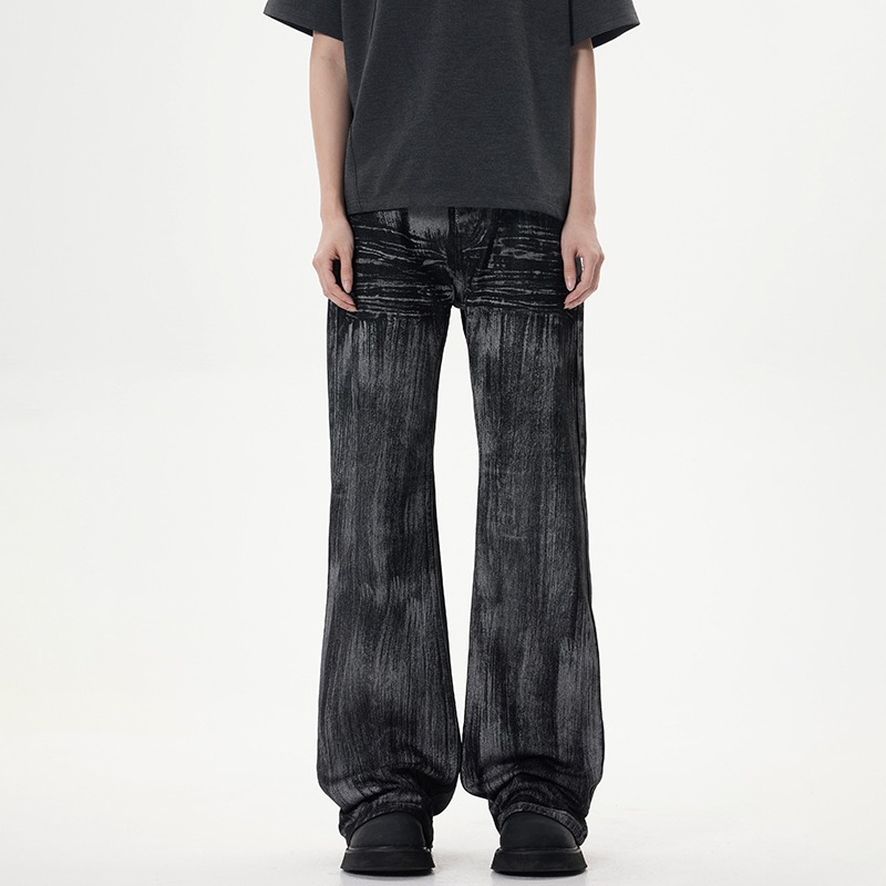 Pantalones vaqueros encerados vintage para hombre, corte recto relajado, estética limpia, lavado desgastado, ropa informal de calle_voghion.com