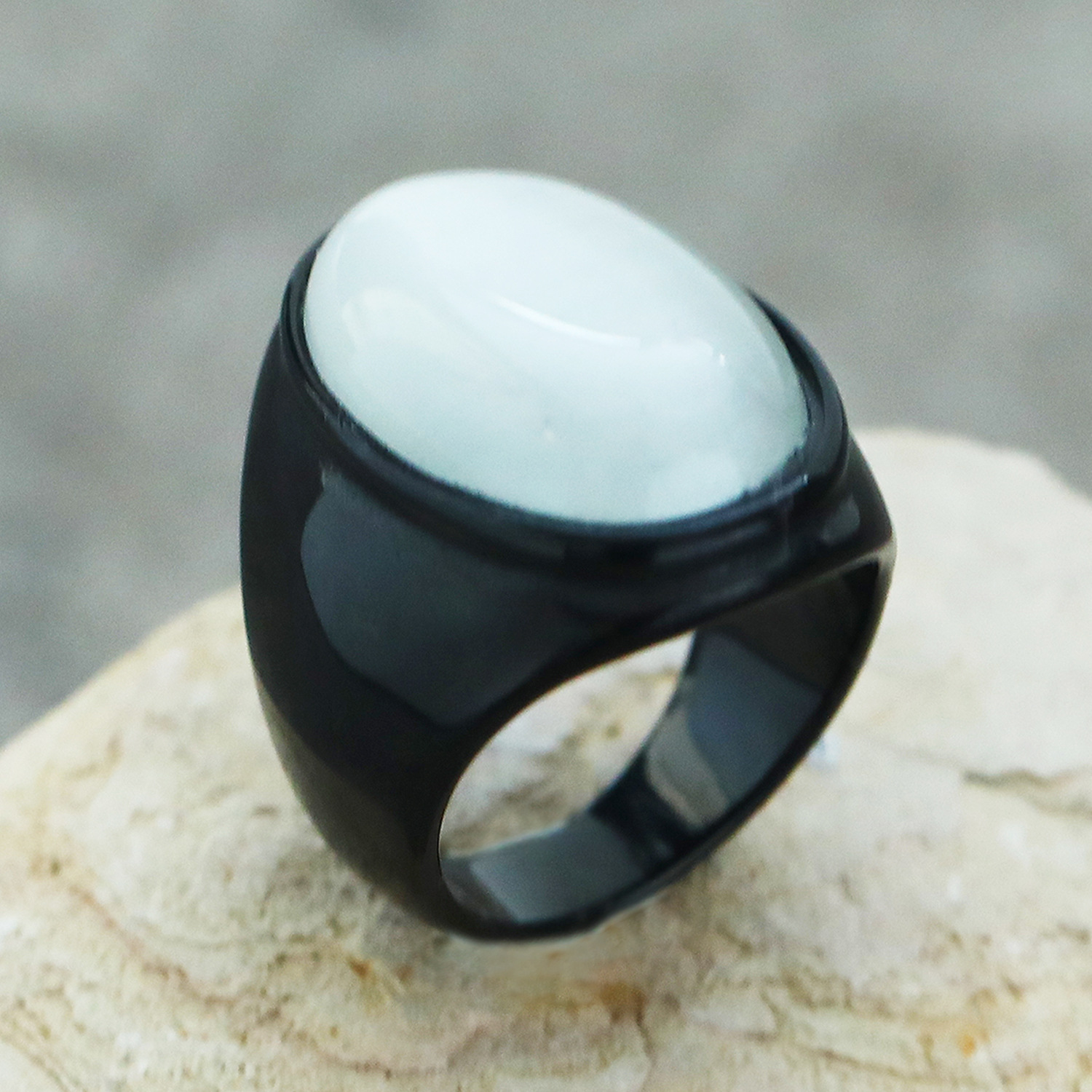 23g Weight Natural Stone Inlay Material Rings Classification 1 Piece Quantity Holiday, Street Occasion Titanium Steel Material Round Pattern Men's Gender Inlay Design Hip-Hop Style Hip-Hop Round Titanium Steel Inlay Natural Stone Men's Rings 14