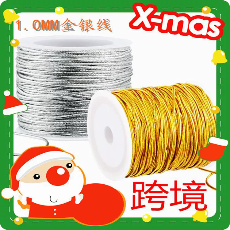 1.0MM золотой и серебряный шелковый трос 20/46 м маленький рулон бирки ремесла Рождественский личный DIY упаковочный трос
