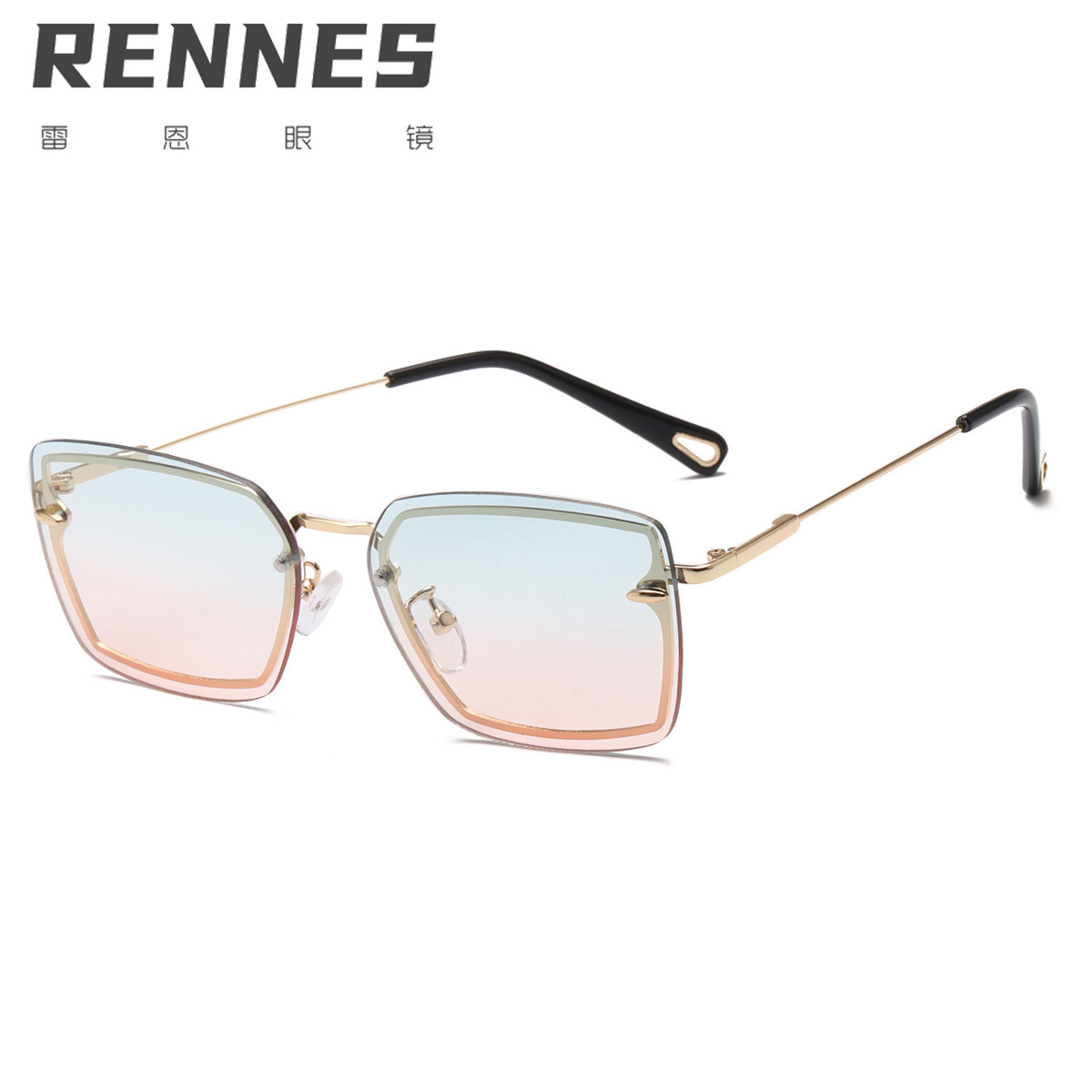 2021 nuevas gafas de sol cuadradas pequeñas sin marco de borde de corte europeo y americano gafas de sol de uñas beige de metal gafas de sol de moda femenina