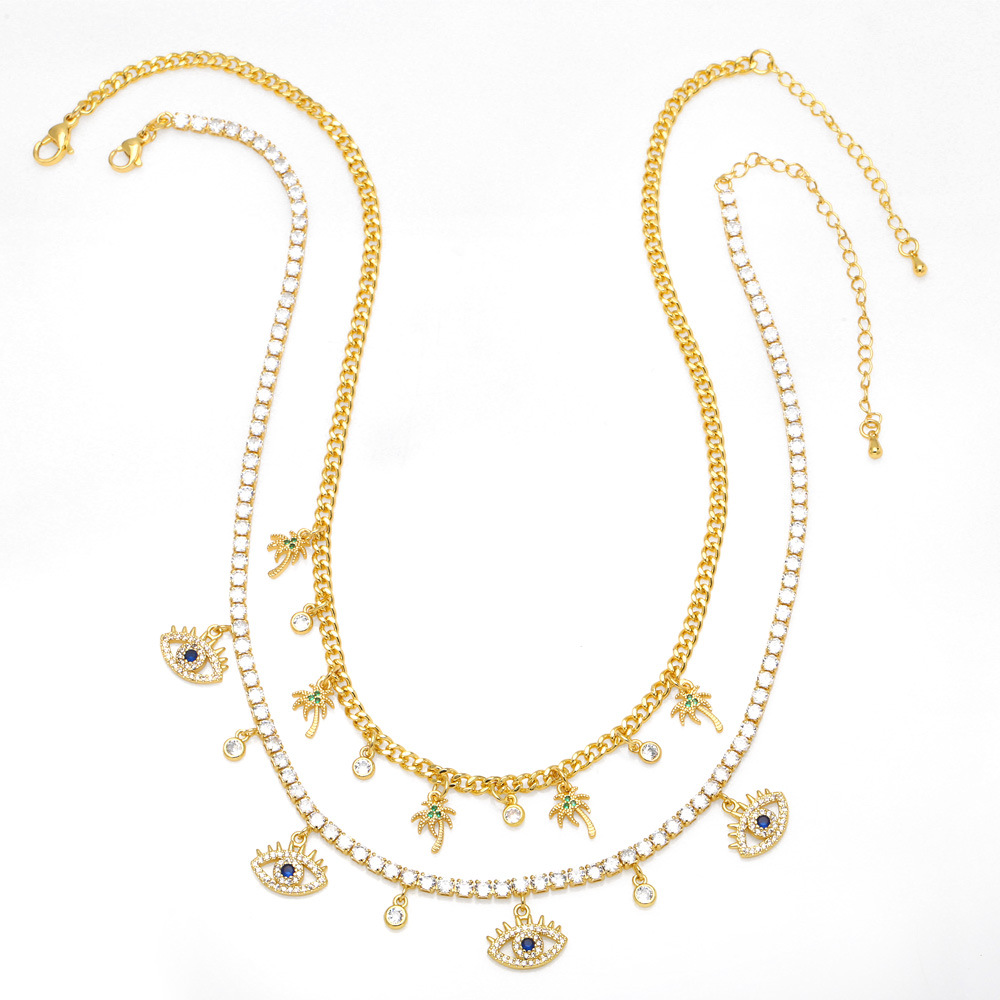 Fashion Devilu0027S Eye Coconut Tree Copper Pendant Necklace Inlay Zircon Copper Necklaces