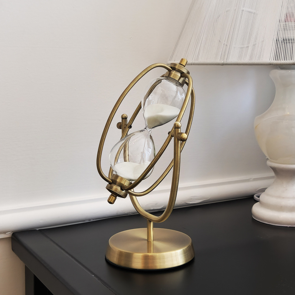 Metal 15 Minutes Gold Rotating Timer Hourglass Office Decoration Light Luxury Desktop Ornament_voghion.com