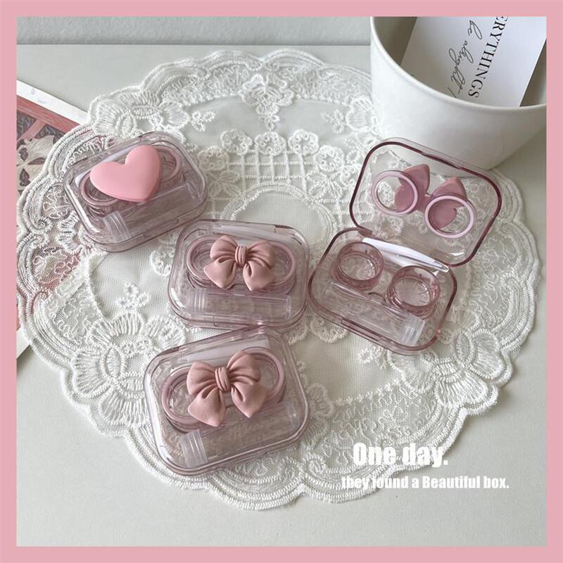 Ins Cherry Blossom Pink ~ Transparent Contact Lens Case Mini Simple All-In-One Companion Box Contact Lens Double Box Without Twist Cap Ins Cherry Blossom Pink ~ Transparent Contact Lens Case Mini Simple All-In-One Companion Box Contact Lens Double Box Without Twist Cap