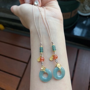 Natural A Goods Jade Blue Water Keychain Bag Hanging Ice Water and Moisturizing with Full Body 925 Silver Accessories Blue Water Donut
