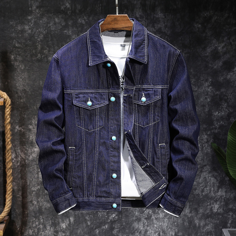 Turquoise Pure Denim Jacket Anti-Fade Pure Washed Denim Jacket Men's Handsome Denim Jacket Jacket Men