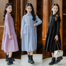 女童长袖连衣裙2024秋季新款气质长款大摆衬裙宽松洋气开衫亲子装