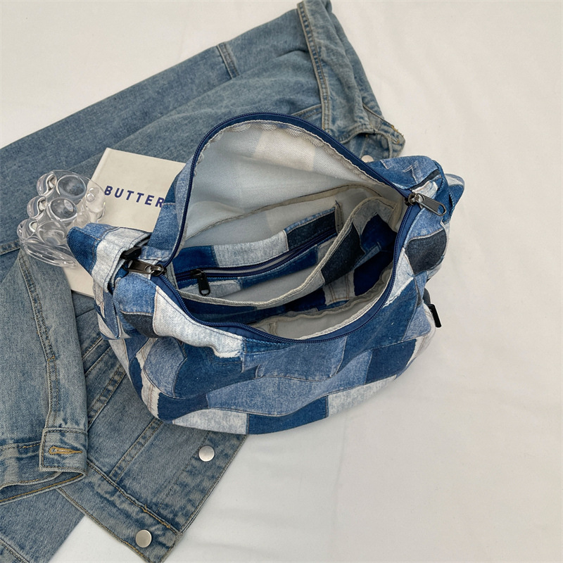 Nueva moda de gran capacidad de contraste de color de mezclilla para mujer bolso de mensajero de hombro casual simple al por mayor