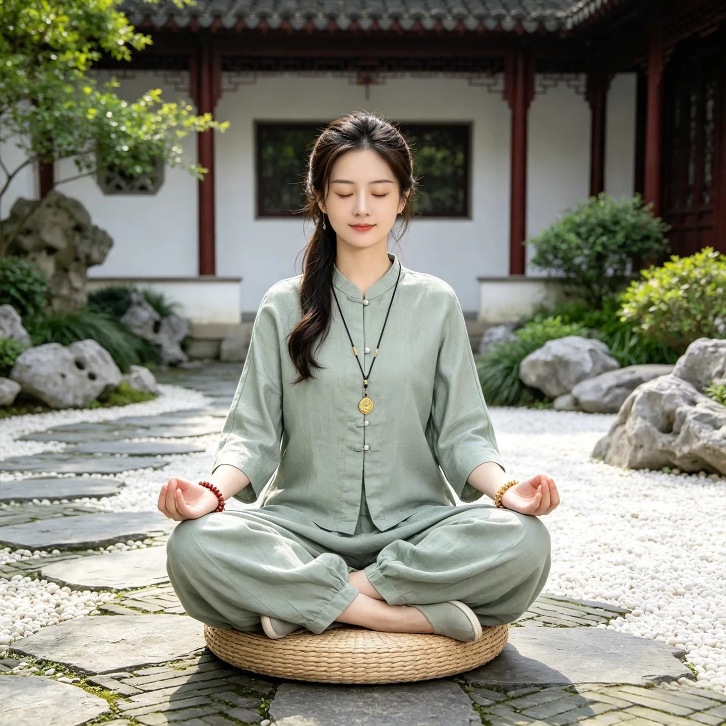 高级禅服女套装天丝亚麻打坐禅修居士服女款禅意素衣太极拳太极服