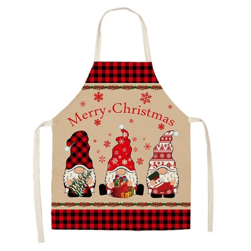 クリスマスエプロンクロスボーダー新作クリエイティブプリントリネンエプロン祝日装飾パーティー家庭用キッチン汚れ防止エプロン|undefined