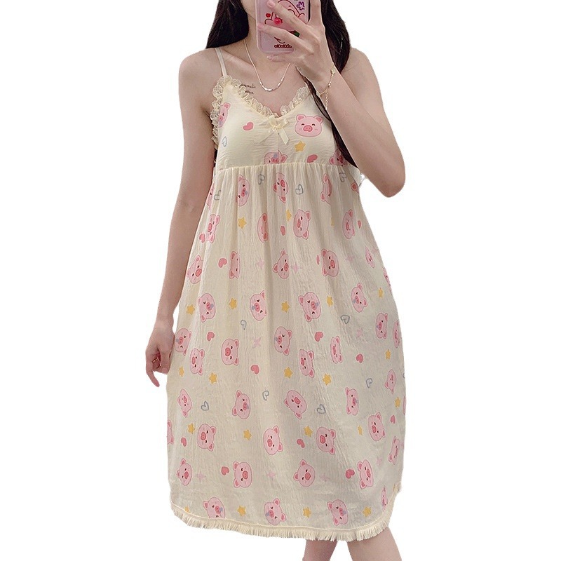 Pijamas de verano nubes de algodón encaje con almohadilla de pecho dulce lindos cabina pijama ropa de casa de mujer