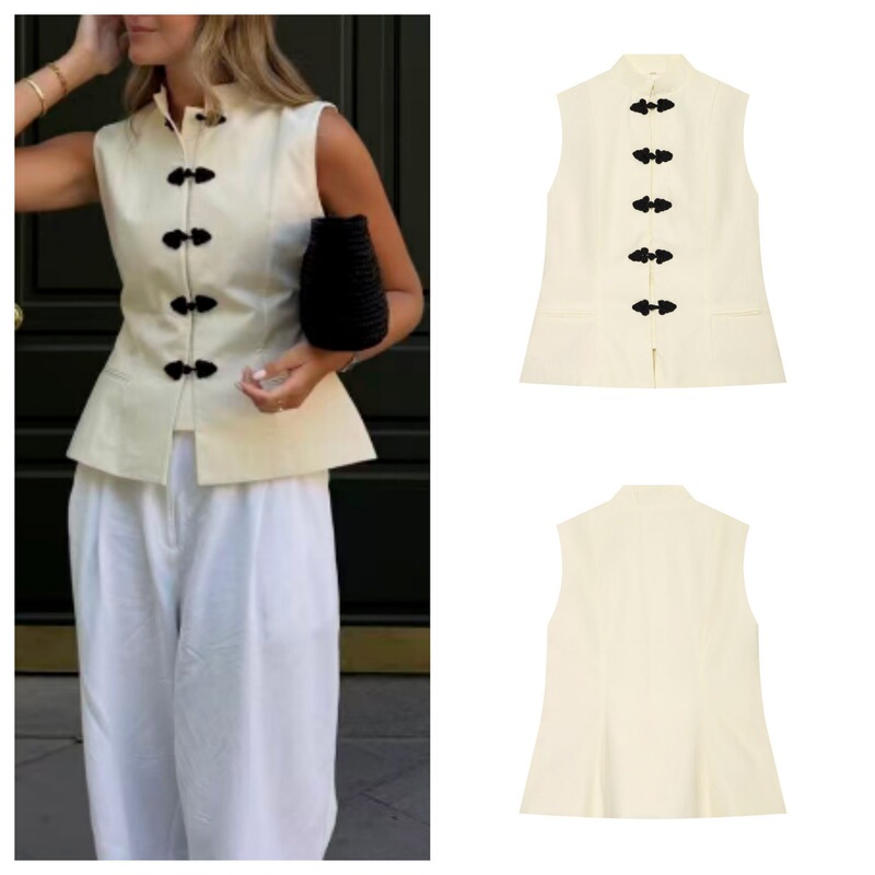 Pb&Za Cross-Border New Women's Clothing French Casual Style Rope Knot Sleeveless Round Neck Pocket Trim Vest 7006325 Pb&Za Cross-Border New Women's Clothing French Casual Style Rope Knot Sleeveless Round Neck Pocket Trim Vest 7006325