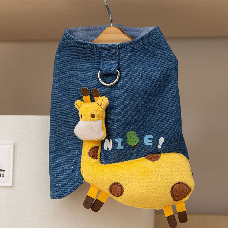 【10% off先行販売】ペット犬服秋冬新作立体鹿かわいいデニム牽引ベスト猫服|undefined