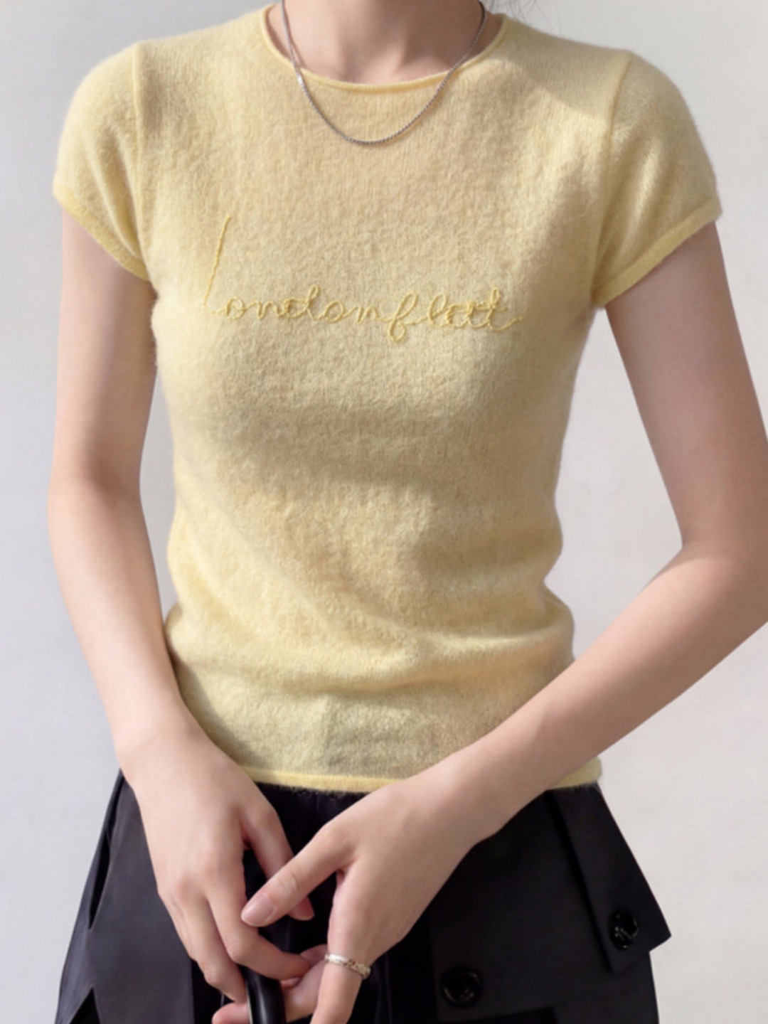 Yellow summer design knitted silk short sleeve T-shirt