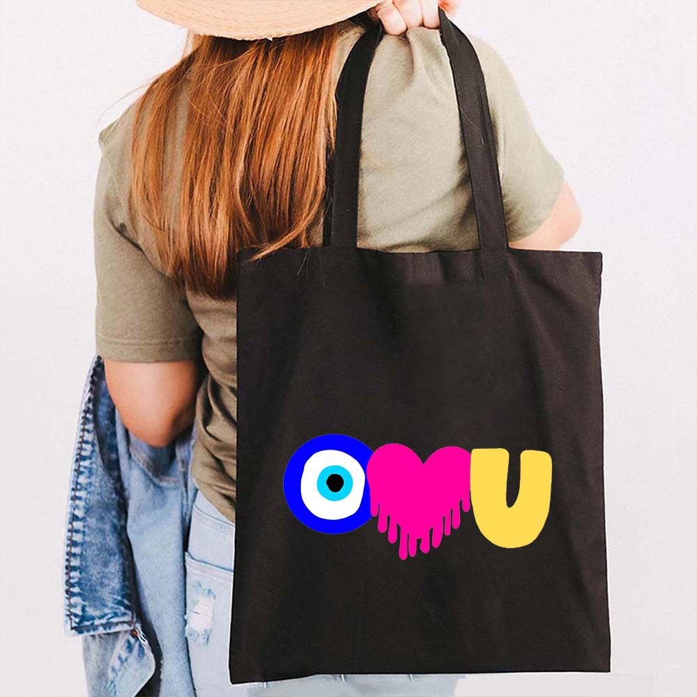 Graffiti griego mal de ojo impreso bolsa de lona bolsa de hombro estudiante bolsa plegable bolsa de compras portátil