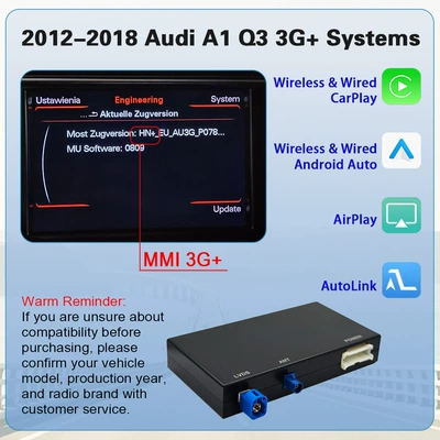 Wireless Carplay/Hicar Upgrade Suitable for Audi A1 Q3 2012-2018 Original Car Multimedia Decoder (Simsiz CarPlay və Android Auto) - audi-a1-q3-2012-2018-mmi-3g