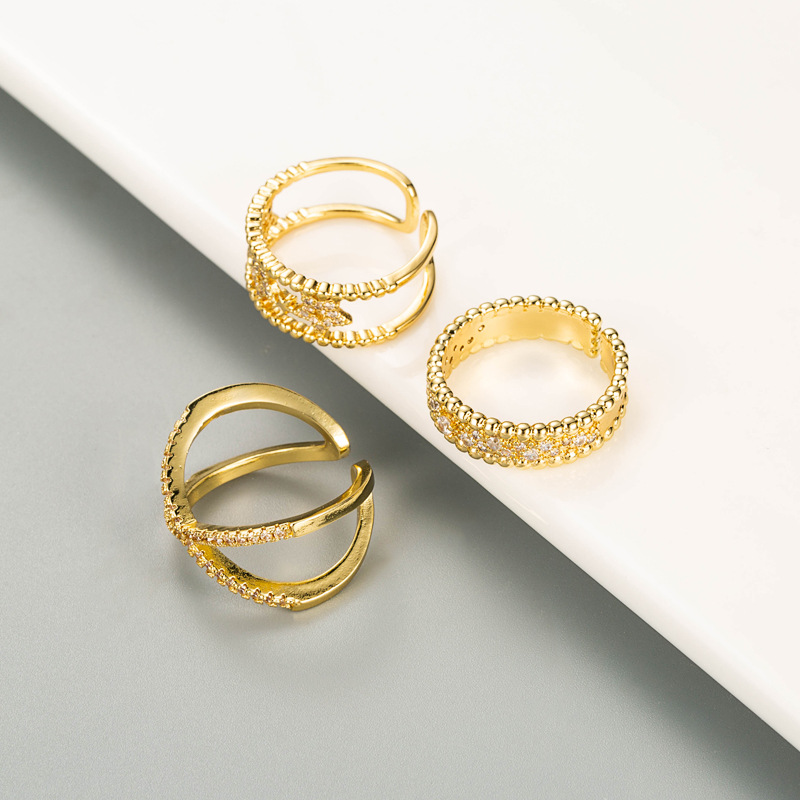 fashion geometric cross star copper micro-inlaid zircon ring