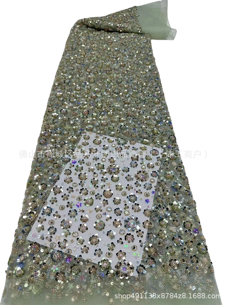 Nueva alta densidad de tubo de perlas bordado vestido vestido de moda bolsa accesorios fabricantes de tela en stock