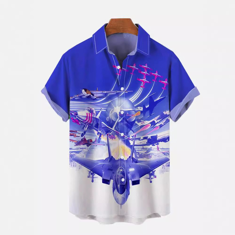 Cross Border Men's Shirt Fighter 3D Print Short Sleeve Season Hawaii Beach Style Single-breasted Short Sleeve Top