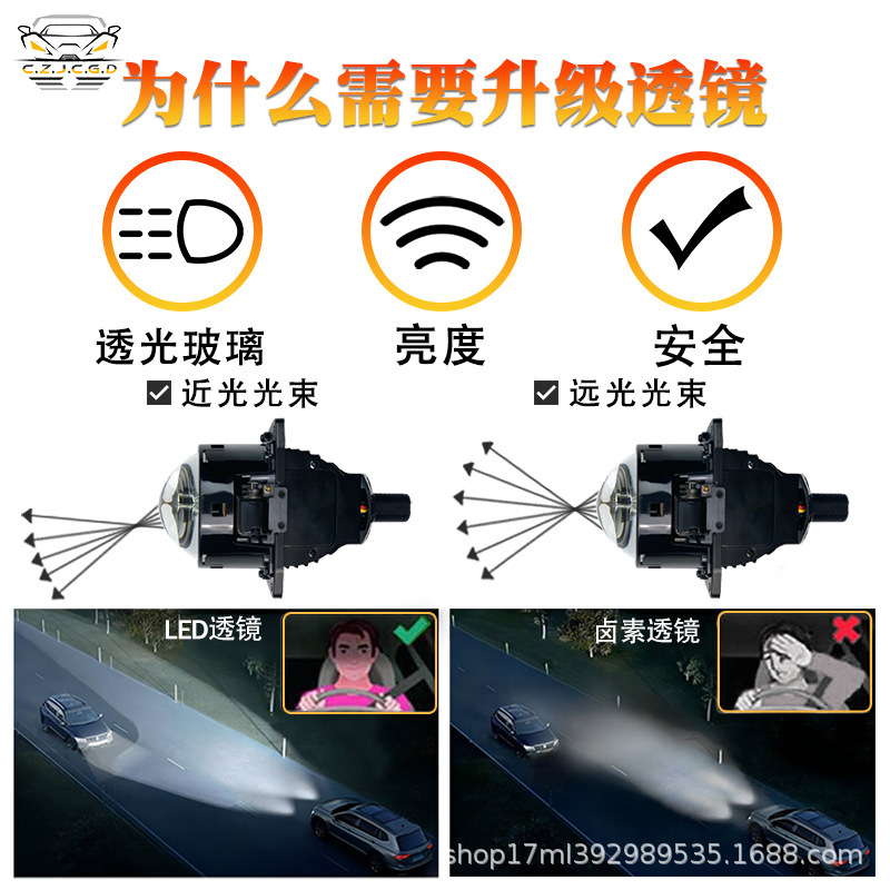 Automóvil LED 3 pulgadas lente de luz dual 90W accesorios de faro directo doble H4H7led lámpara láser de alta definición