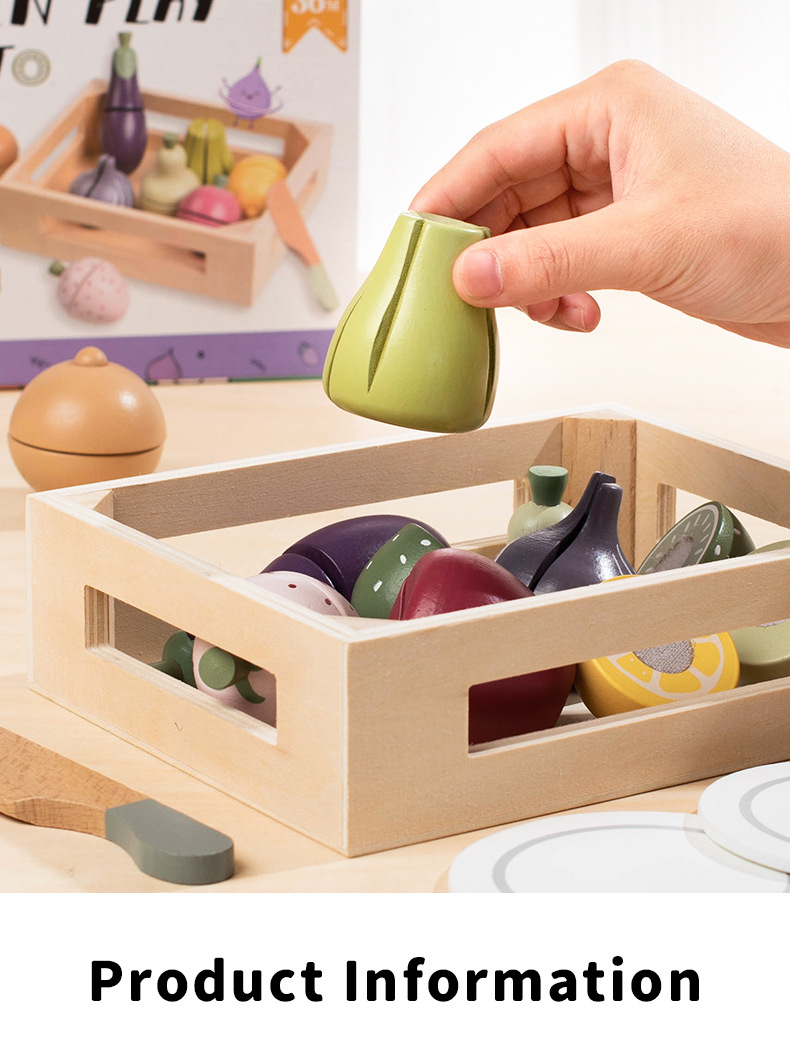 Wooden Early Education Intelligent Simulation 14-piece Tableware Fruit Cutting Play Set Baby Pretend Play Kitchen Toy