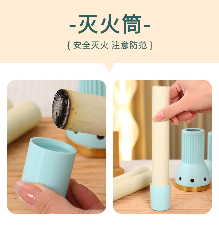 Pure Copper Moxibustion Jar 3.0cm Head Therapy Cup with Extinguisher Cap and 2 Moxa Sticks for Full Body Use in use