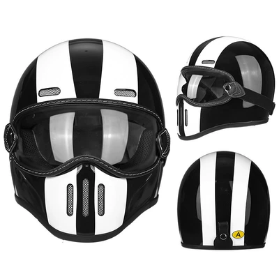 Full-Face Helmet for Men and | Motorcycle Safety Supplies - fiberglass-black-white-track-clear-lens-m56-57-head-circumference