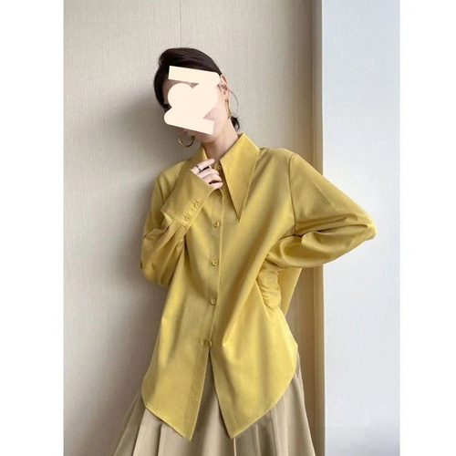 Point-collar stacked new long-sleeved shirt and blouse spring and autumn all-matching large draping French style top