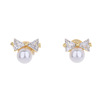 South Korean silver needle, golden small goods, earrings with bow from pearl, silver 925 sample, 18 carat, simple and elegant design