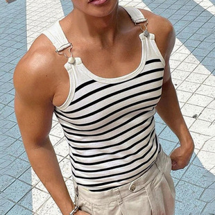 West Coast Hip-Hop American Sleeveless Threaded Vest Men's Muscle Fitness Tight Sports Pure Cotton T-Shirt Men's Bottoming Shirt