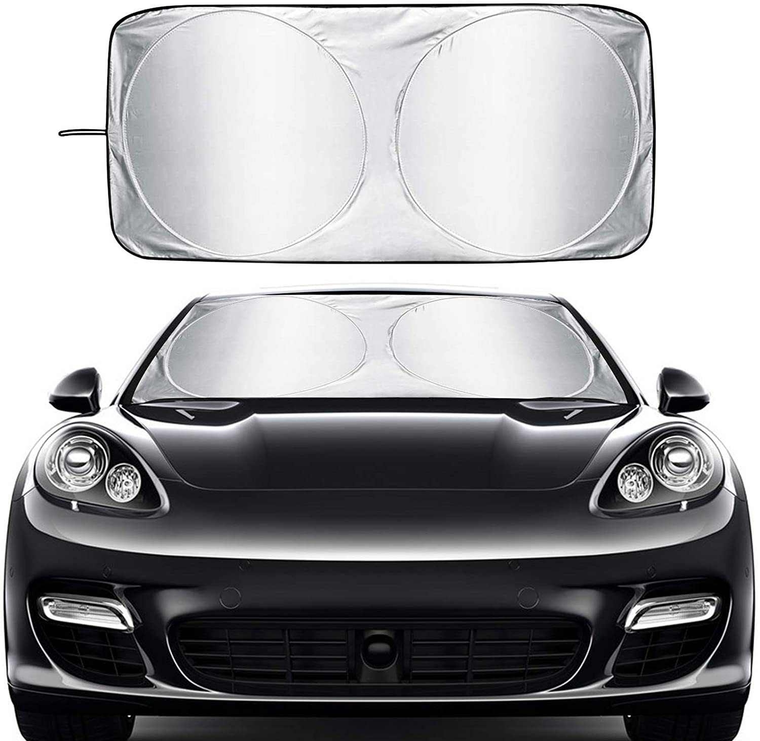 Car summer car silver coated double ring foldable storage sun shade car windshield cover front gear universal