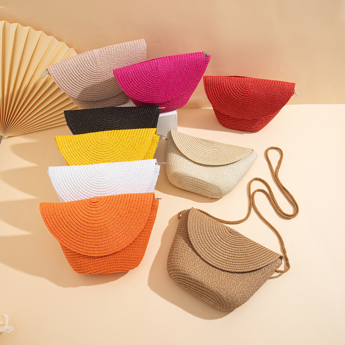 한국 밀짚 동전 지갑 봄과 여름 해변 피크닉 밀짚 가방 휴대용 창조적 인 밀짚 쉘 가방 크로스 바디 백