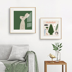 Nordic Children's Room Bedside Living Room Cartoon Animal Green Rabbit Framed Print Paper Picture Frame