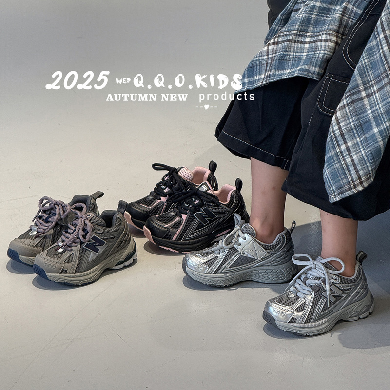 QQO童鞋 2025秋季新款儿童轻便字母运动鞋韩版男女童网面透气跑鞋|undefined