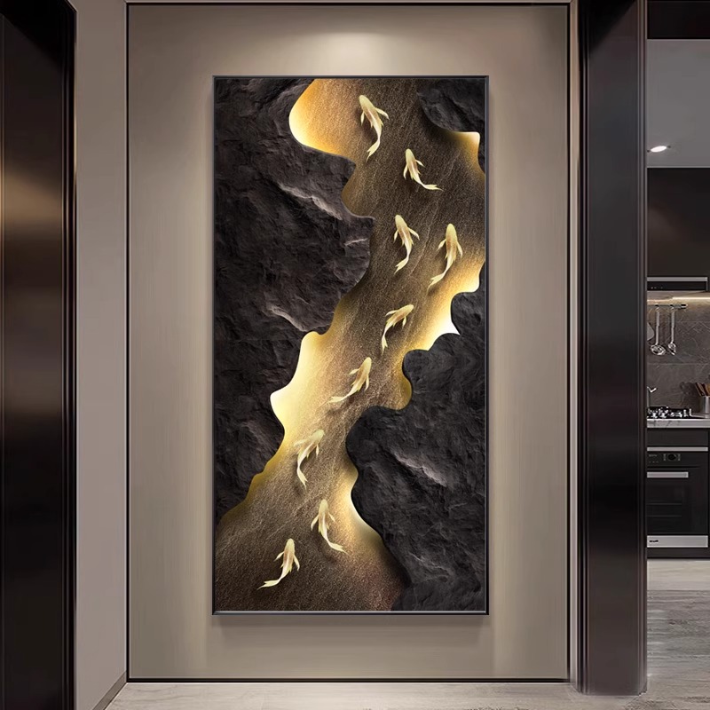 Stone Comes to Life with Nine Fish Picture, Entrance Hall Decorative Painting, Classy Modern Accessible Luxury, Classy Corridor Aisle Wall Hanging Painting