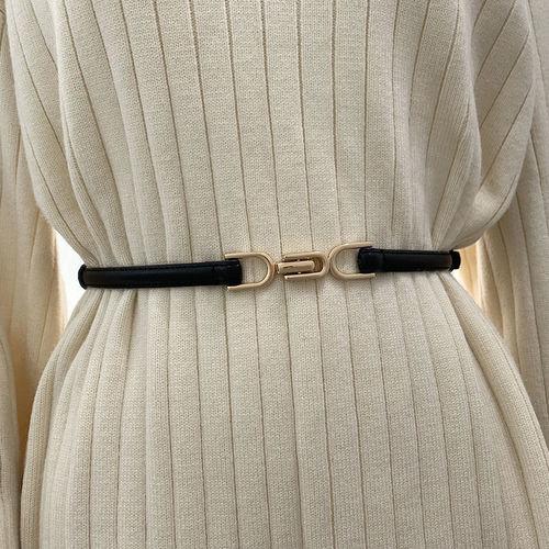 Versatile matching dress, sweater belt, women's retro Korean style thin belt, women's waist tightening buckle adjustable belt