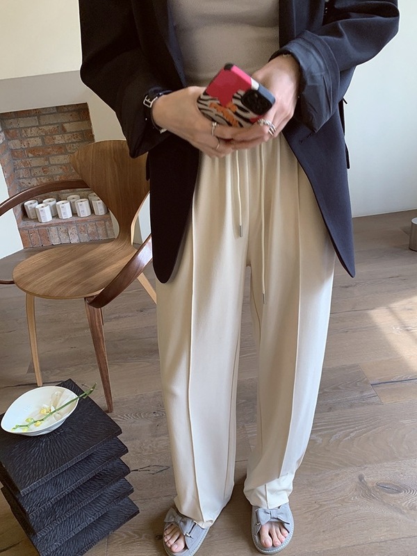 羊毛糯糯休闲裤女秋冬季加厚高腰显瘦显腿直垂感经线窄版直筒裤|undefined