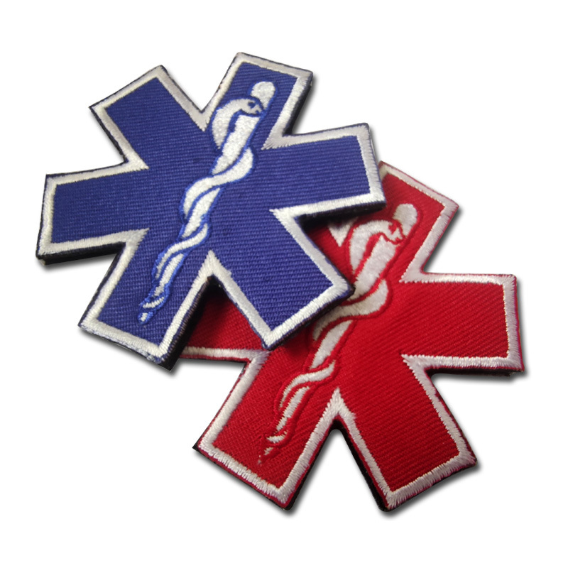 Spot wholesale Blue Life star logo snake rod emergency medical rescue badge embroidery Velcro badge cloth stickers