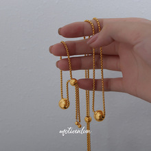 欧美跨境热款金珠流苏链条嘻哈风气质女生流行钛钢项链首饰套装