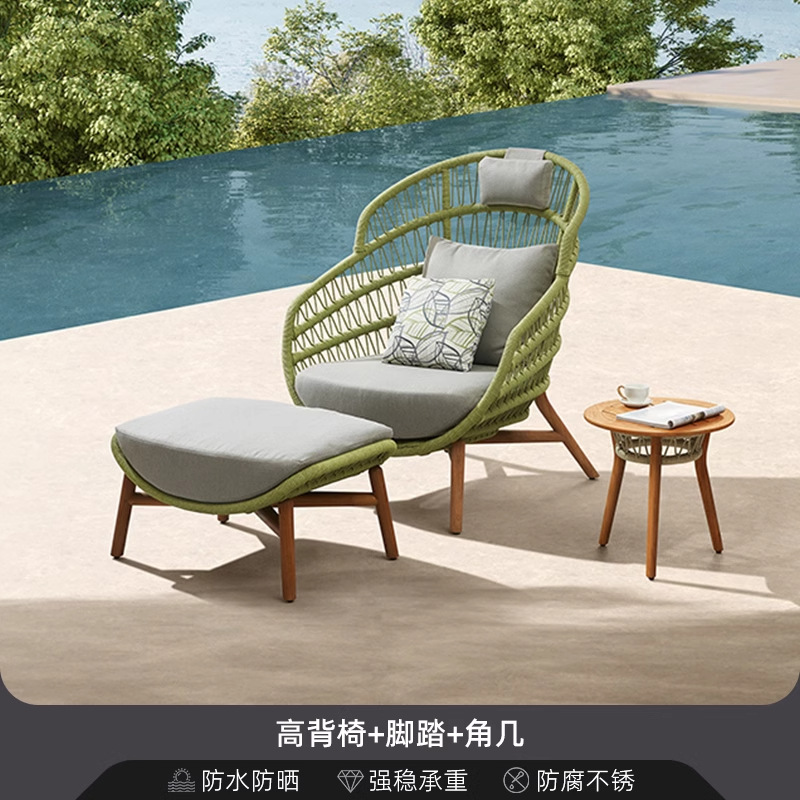 Sofá de patio impermeable al aire libre teca caña sofá jardín al aire libre residencial ocio simple combinación de madera sólida