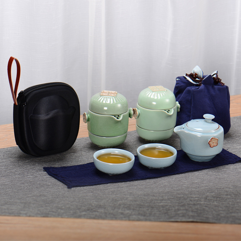 Portable Ceramic Car Travel Kung Fu Tea Set Ge Ru Kiln Open Piece Quick Cup Simple Gift Teapot
