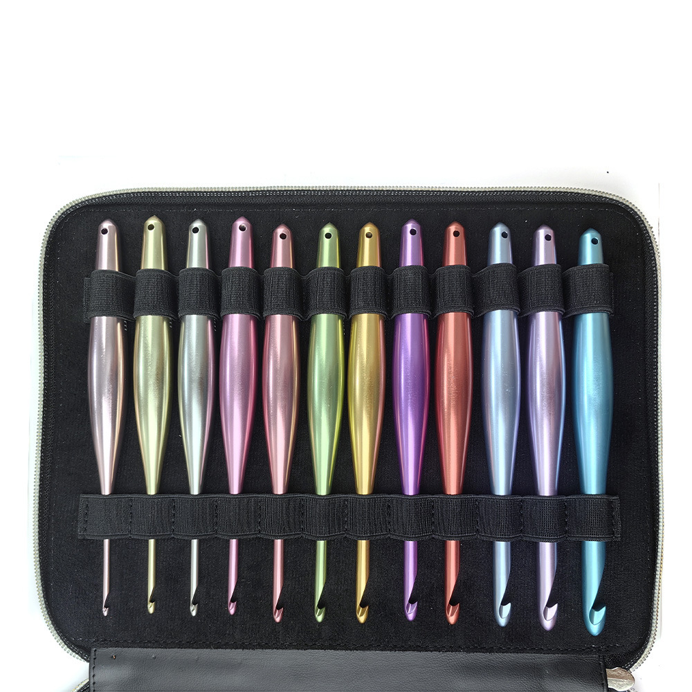 Herramienta de tejido transfronterizo, crochet de color macarón de alúmina, ergonomía, juego completo de 12 crochet