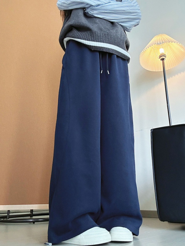 藏青色运动裤女秋季2025新款高腰休闲阔腿宽松显瘦束脚卫裤|undefined