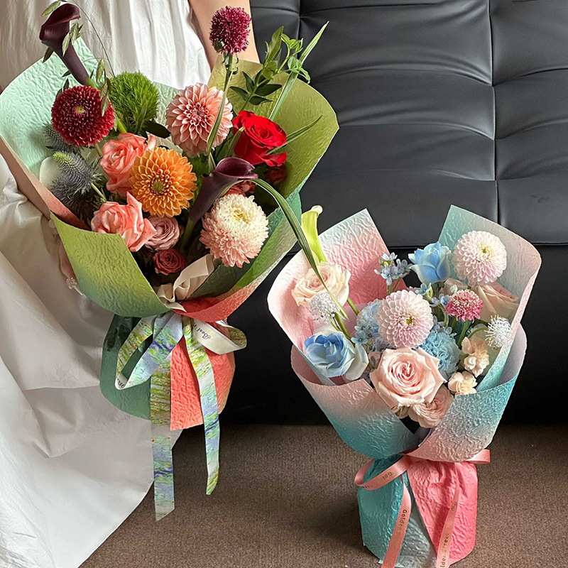 Papel de piedra gradiente textura de papel plegado flor florista embalaje de flores materiales de papel de flor impermeable engrosado sensación de alta calidad