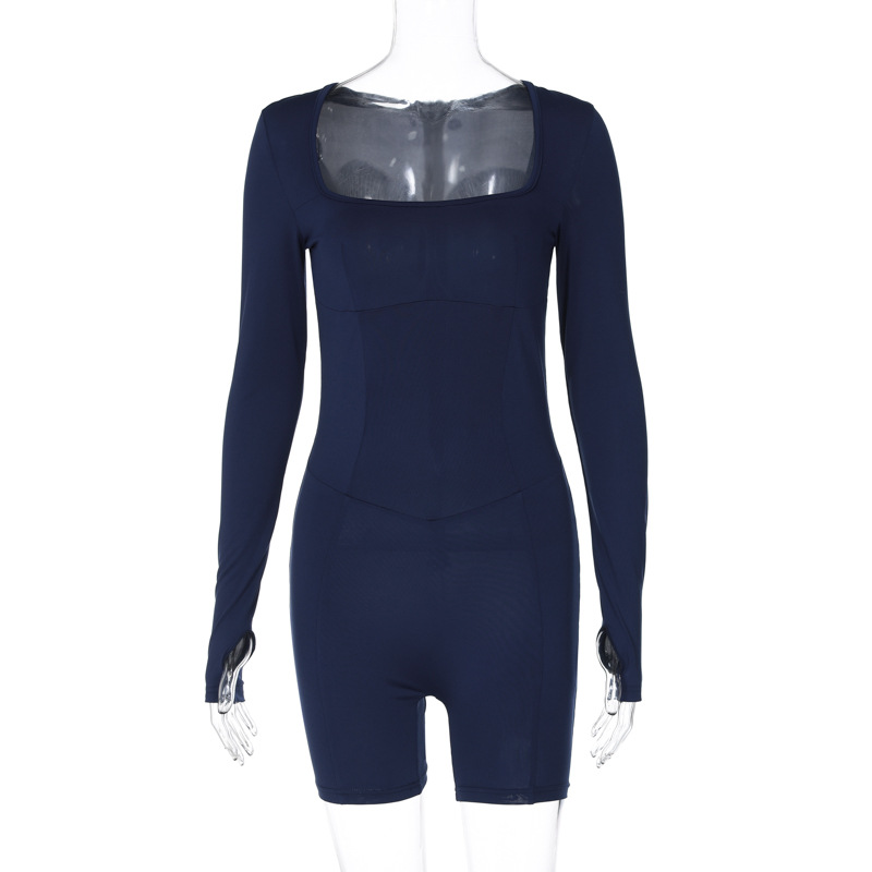 Women Wear Spring Sexy U Collar Back Zipper Slim Fit Long Sleeve Jumpsuit